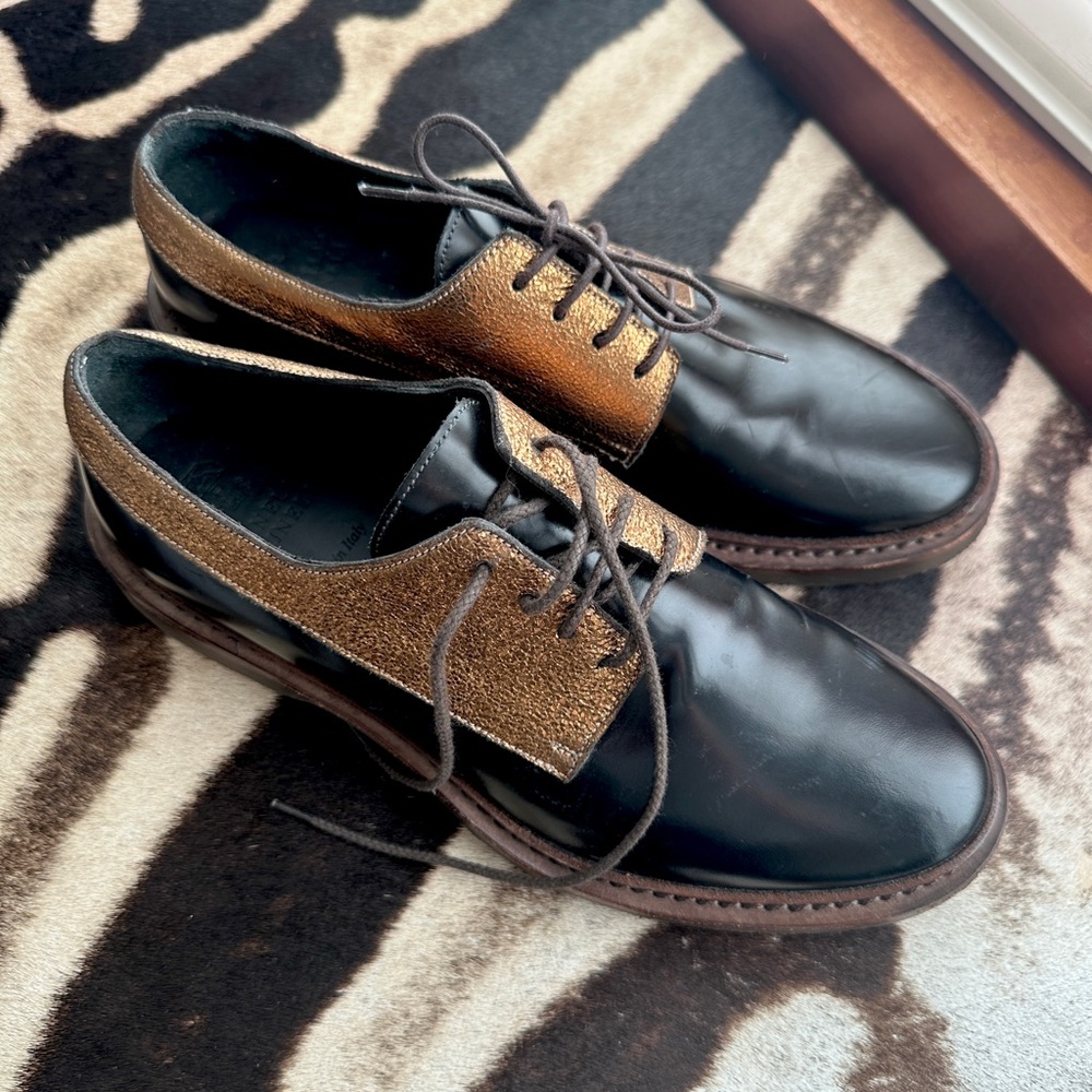 Brunello Cucinelli Women’s Oxford Shoes Black & Gold Size 37 Luxury Designer - Picture 10 of 11